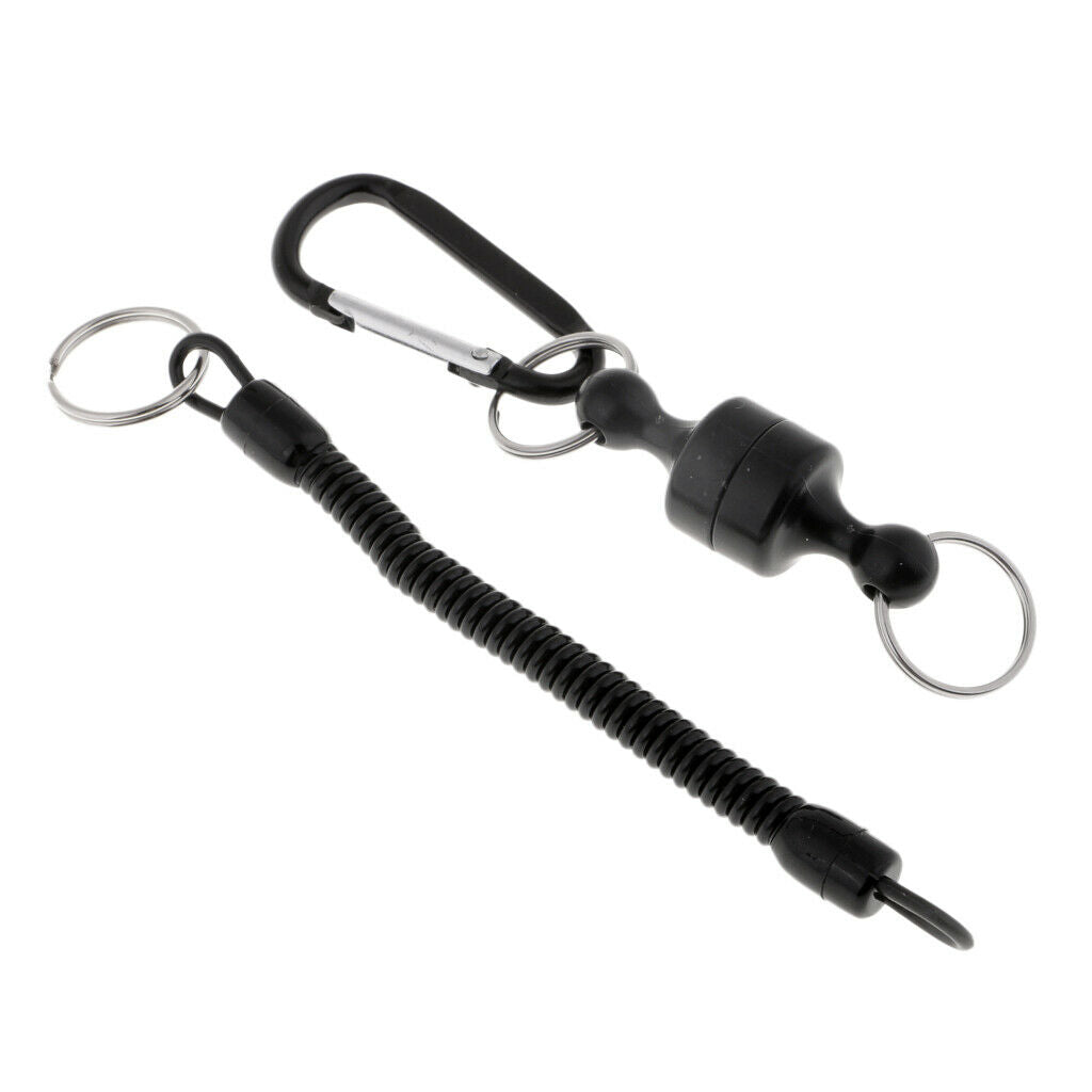 3pcs  Net Release Holder&Wire Steel Fishing Coiled Lanyard&Carabiner