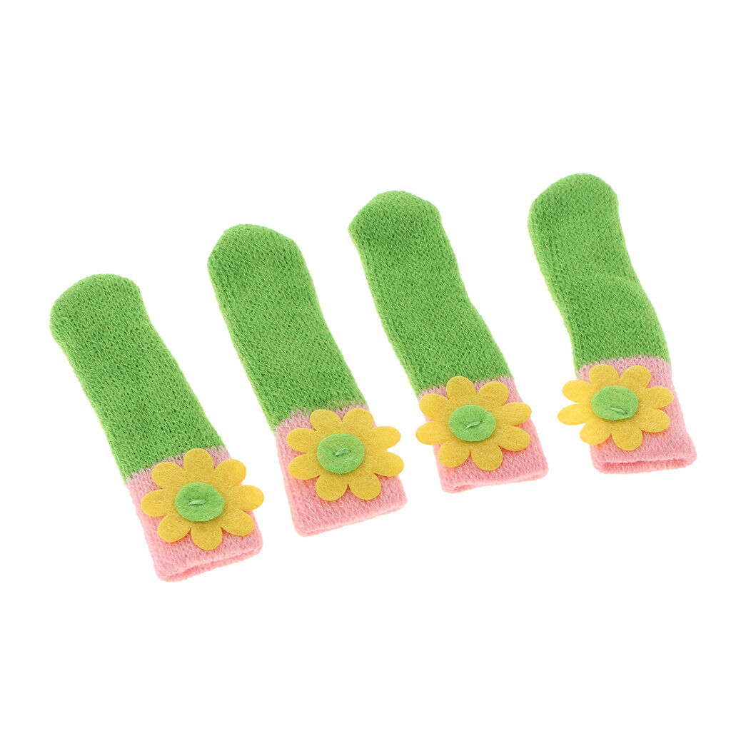 4pcs Knit  Socks Chair Leg Floor Protectors Green (Sunflower)