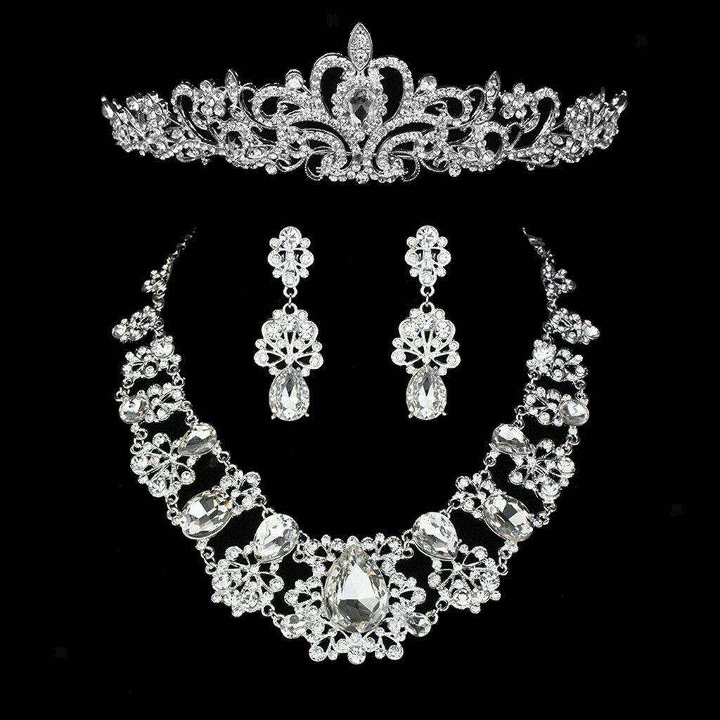 Luxurious Jewelry Diamante Crystal Necklace Earring Set for Bridal Wedding Party