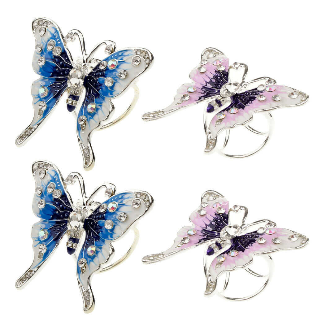 4 Pieces Women's Fashion Enamel Butterfly Rhinestone Scarf Ring Buckle Clip