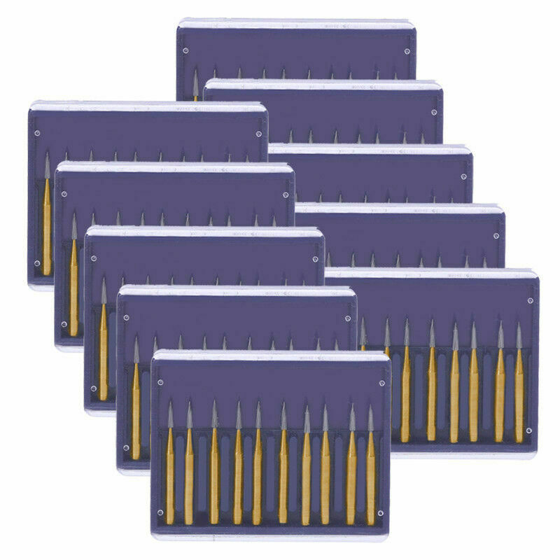 10 Kits Dental Handpiece High Speed Burs Tungsten Carbide FG 7901 Golden