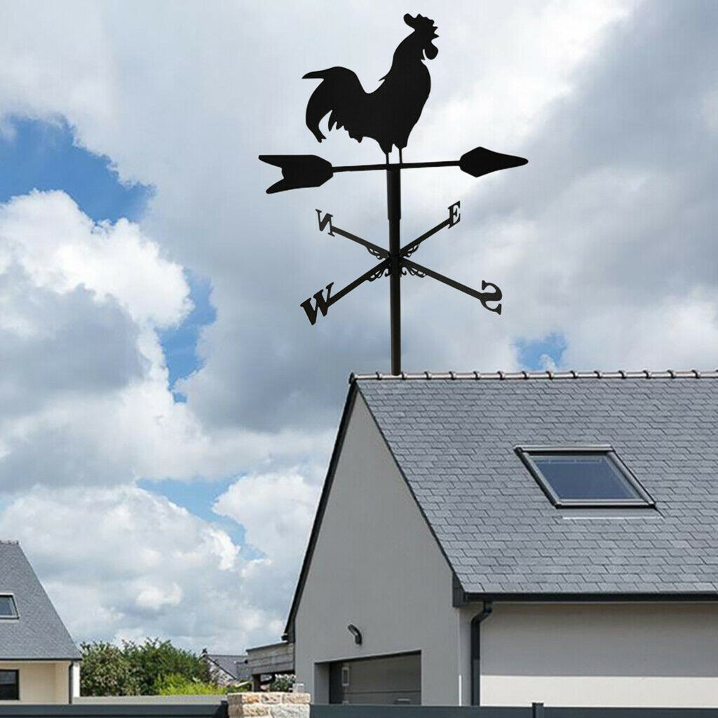 Metal Rooster Weathervane Wind Direction Indicator Farm Scene Barn Decor