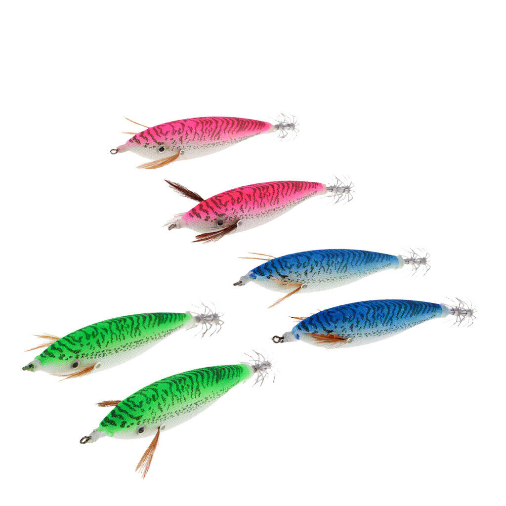 6pcs Luminous Hard Fishing Lures Simulation Prawn Squid Lure Hooks Tackle