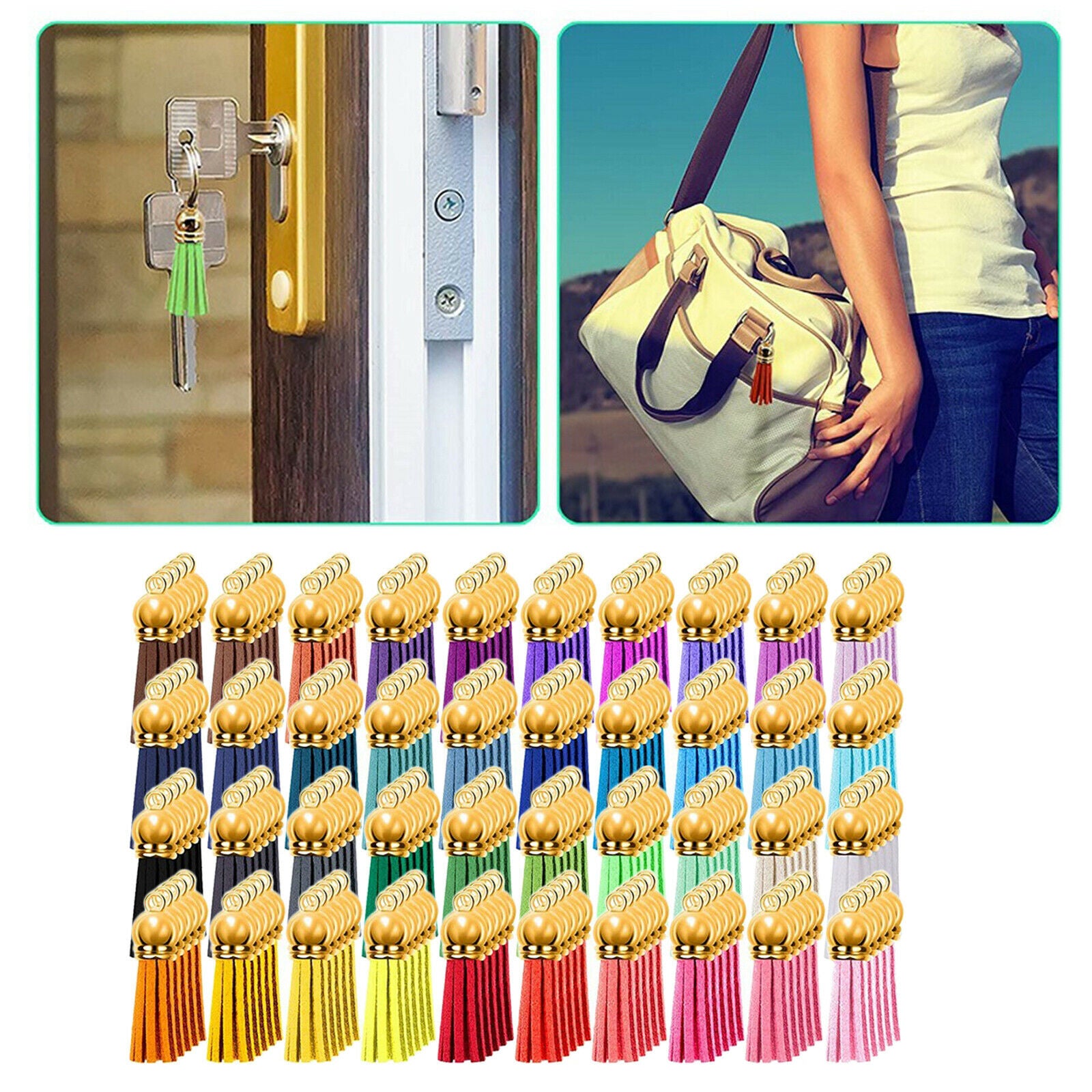 40 Colors 38mm Leather Tassel Keychain Blanks for Vinyl DIY Straps Crafting