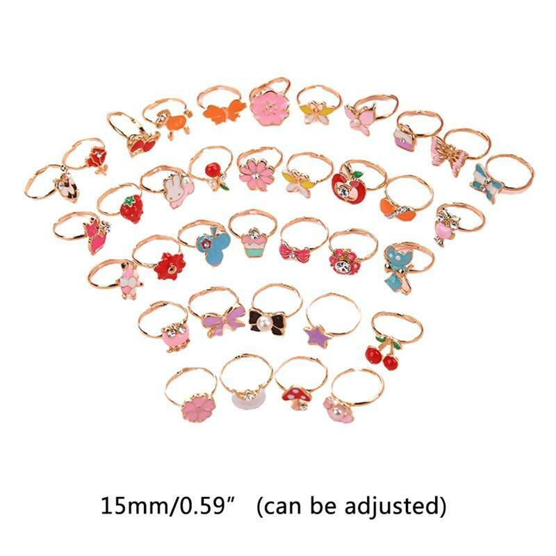 36 Pcs/set Cartoon Children Rings Flower Animal Adjustable Alloy Kids Ring
