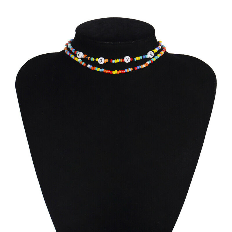Boho Women Handmade DIY Beaded Letter Choker Necklace Charm Chain Jewelry Gif Rf