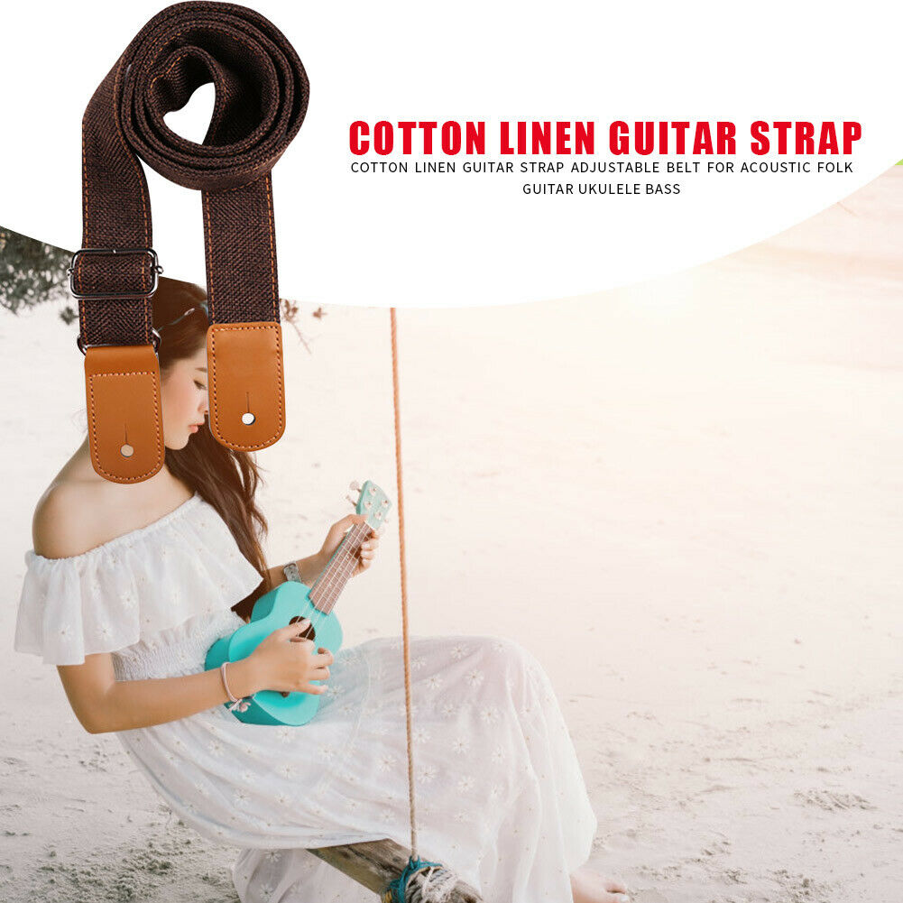 Cotton Linen Guitar Strap Adjustable Belt for Guitar Ukulele Bass (Coffee)  @