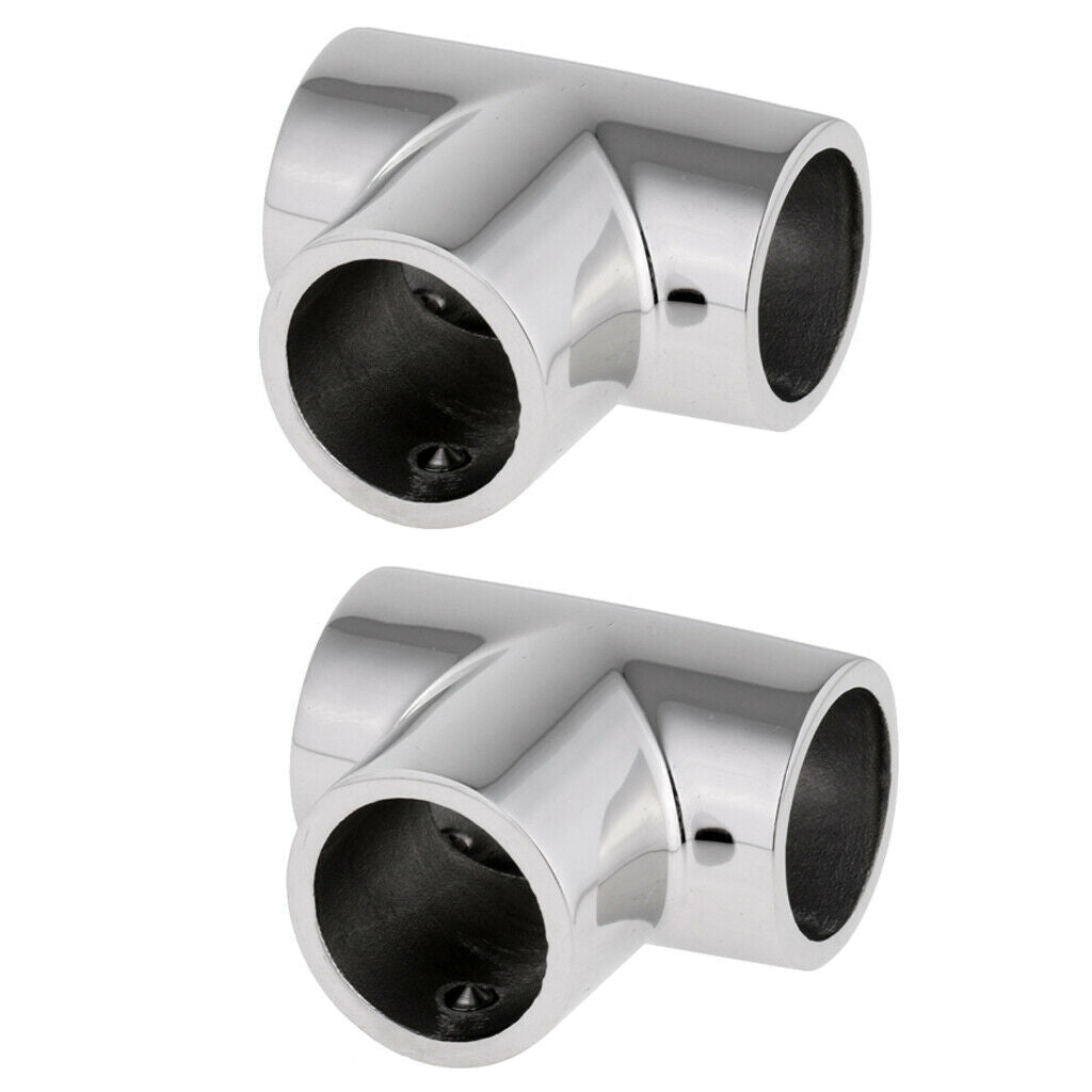 2x Boat Handrail Rail Tee Fitting 1 inch 90 Degree 3 Way Corner Elbow -Marine
