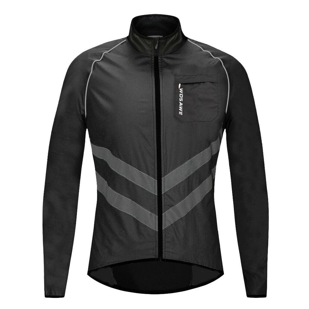 Cyling Coat Light Reflective Waterproof Jacket Sports Windbreaker Black XXXL