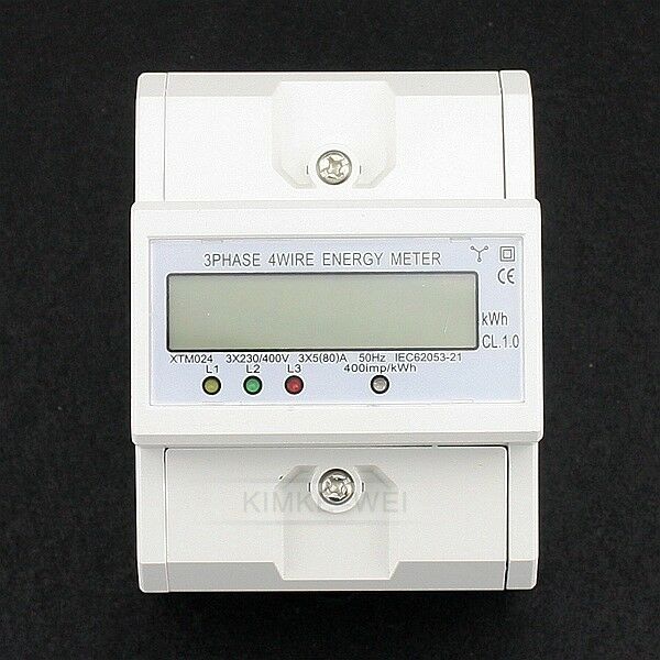 Three-phase Four-wire DIN-Rail Kilowatt Hour KWH Energy Meter 50-60Hz 3x5(80A)