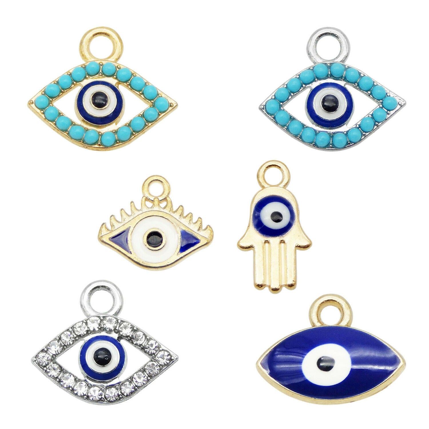 12PCS Assorted Alloy Enamel Evil Eye Charm Pendant Bracelet Craft Jewelry 8-15mm