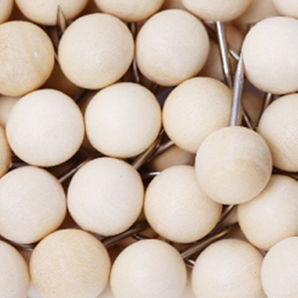 Pack of 60 Wood Head Push Pins, Decorative Thumb Tacks for Office Stationery