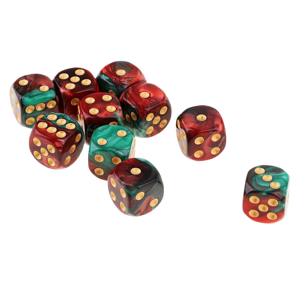 Set of 20, 6 Sided 16mm Gaming Dice Set Red and Green with Golden Pips