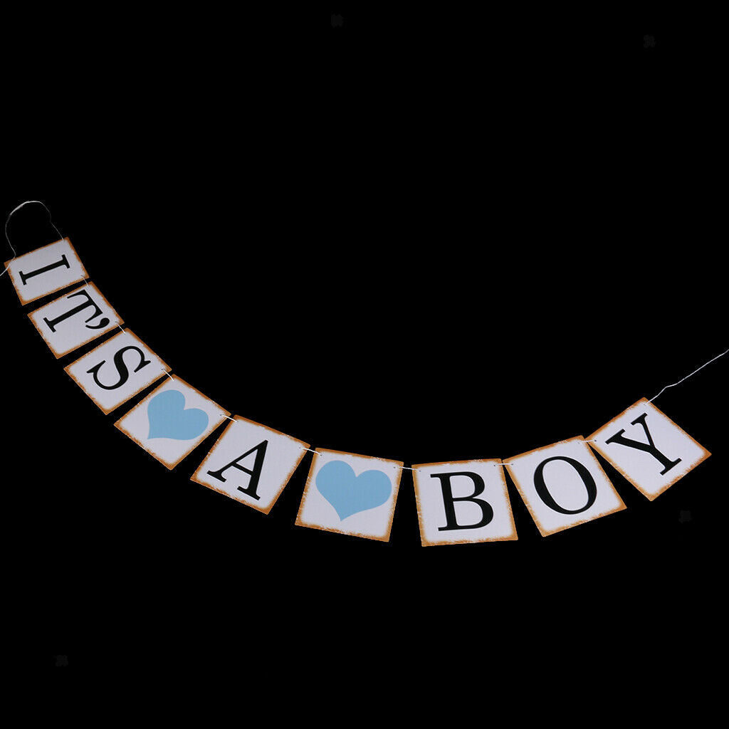 Set of 2 Baby Blue & White Letter Sign Baby Shower & It's A Boy Bunting Banner