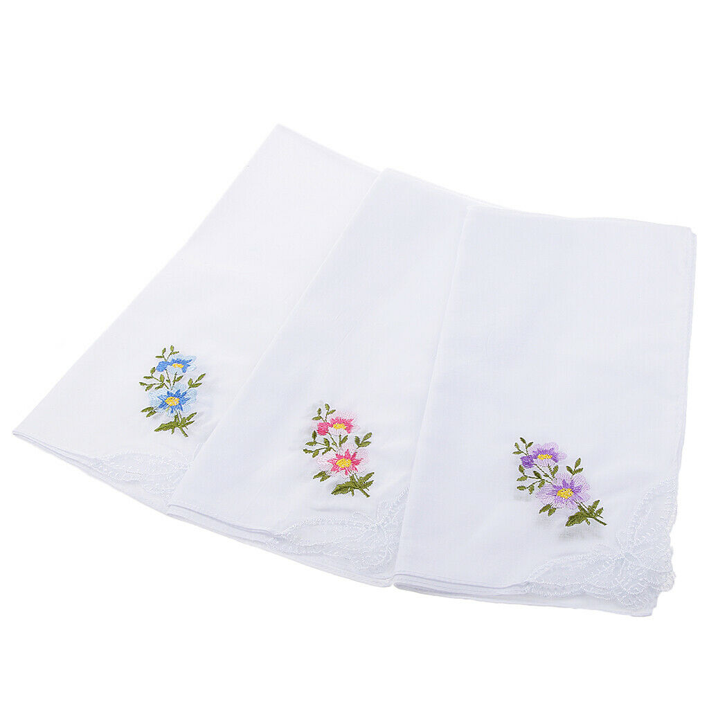 Pack Of 24 Cotton Fabric Handkerchiefs Embroidery With Lace Trim