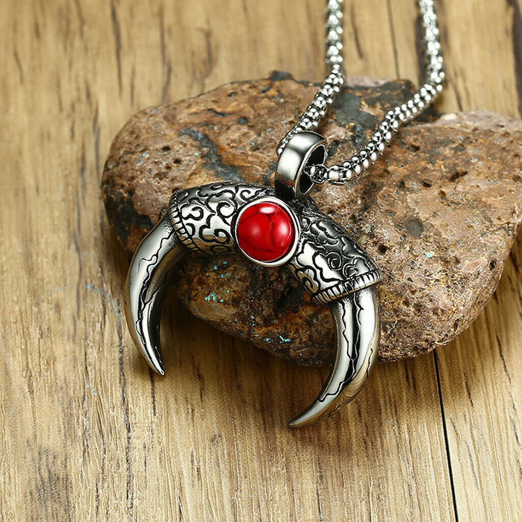 Punk Men's Costume Jewelry Set of Necklace And Long Horn Pendant