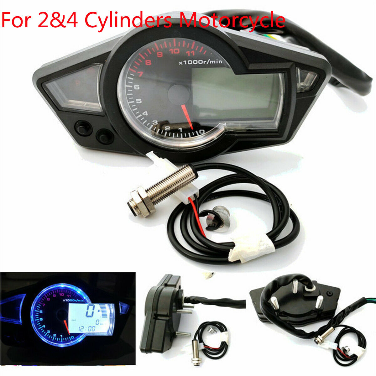 DC 12V Motorcycle 2 and 4 Cylinder 1100r LCD Liquid Crystal Digital Speedometer