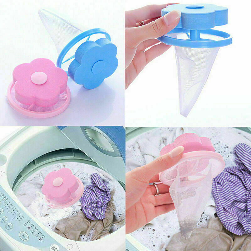 2Washing Machine Flower Shape Floating Pet Fur Catcher Laundry Hair Lint Remover