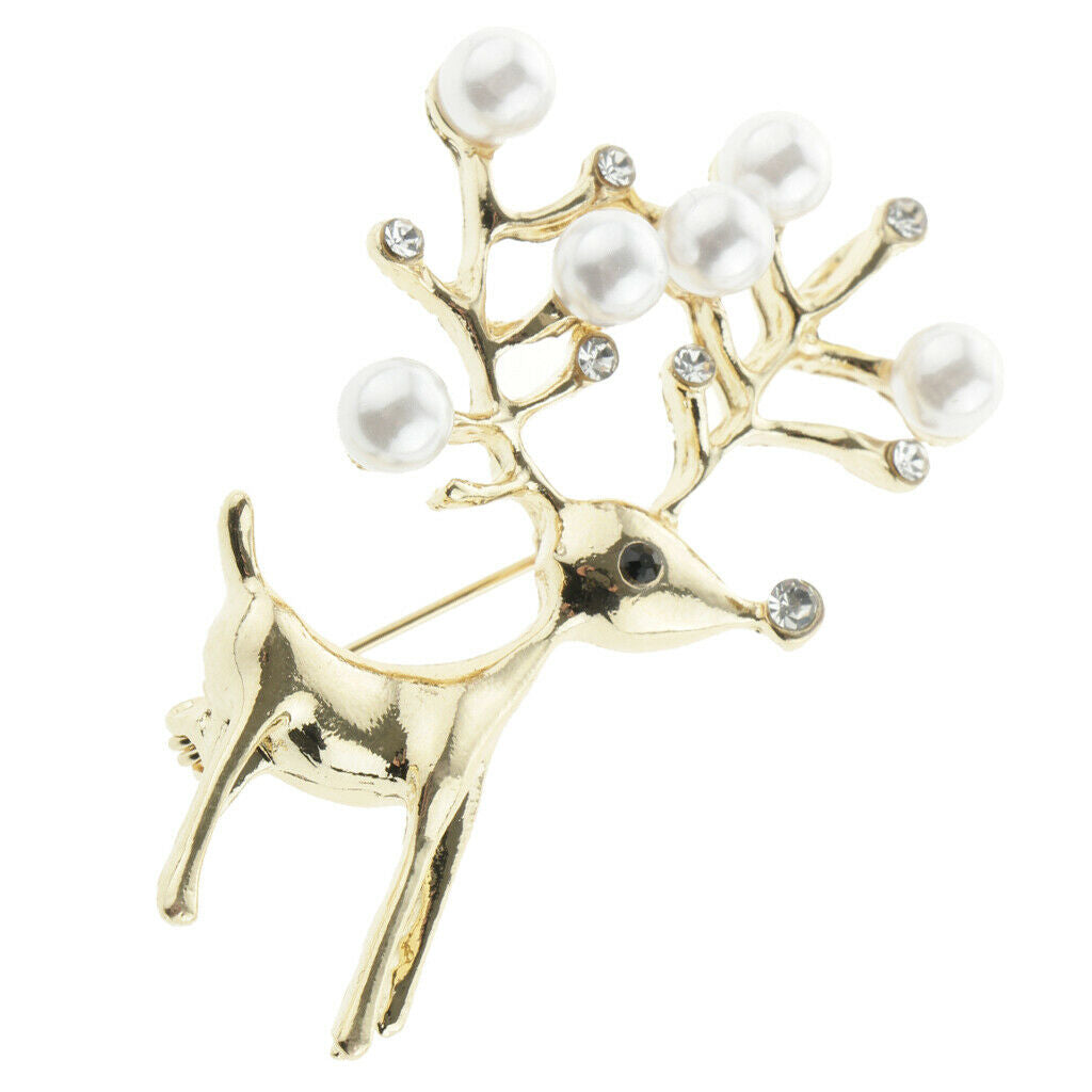 Charm Artificial Pearls Crystal Rhinestone Brooch Pin Jewelry Gift Deer