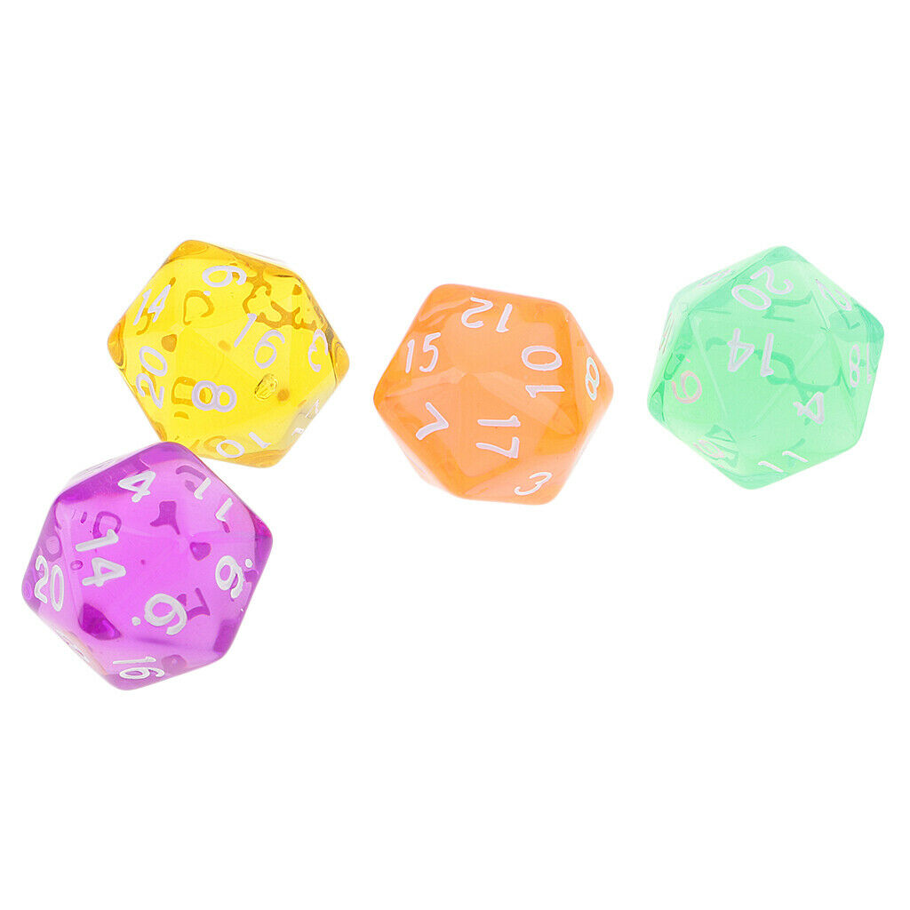 6pcs 20 Sided D20 Clear Colorful Dice for Playing  D&D RPG