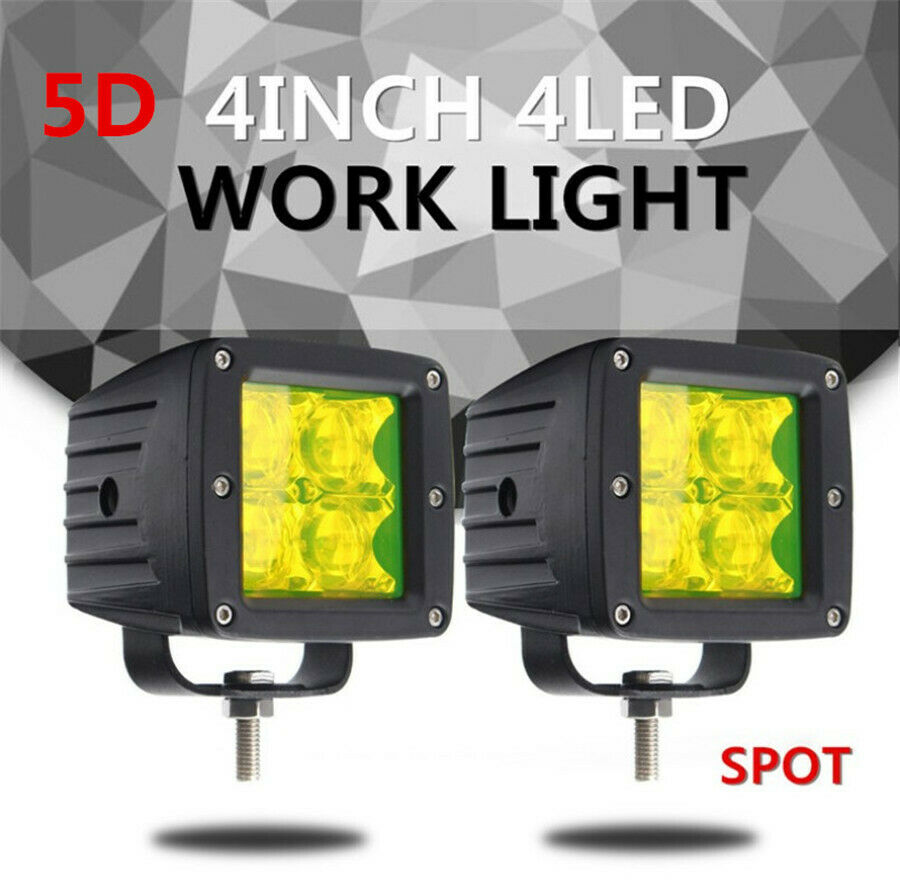 4" 16W 5D LED Super Bright Yellow Cube Car Offroad Work Light Driving Fog Lamp