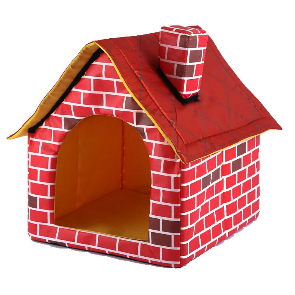Pet House Small Dogs Cats Puppy Bed Soft Warm Chimney Brick House Washable