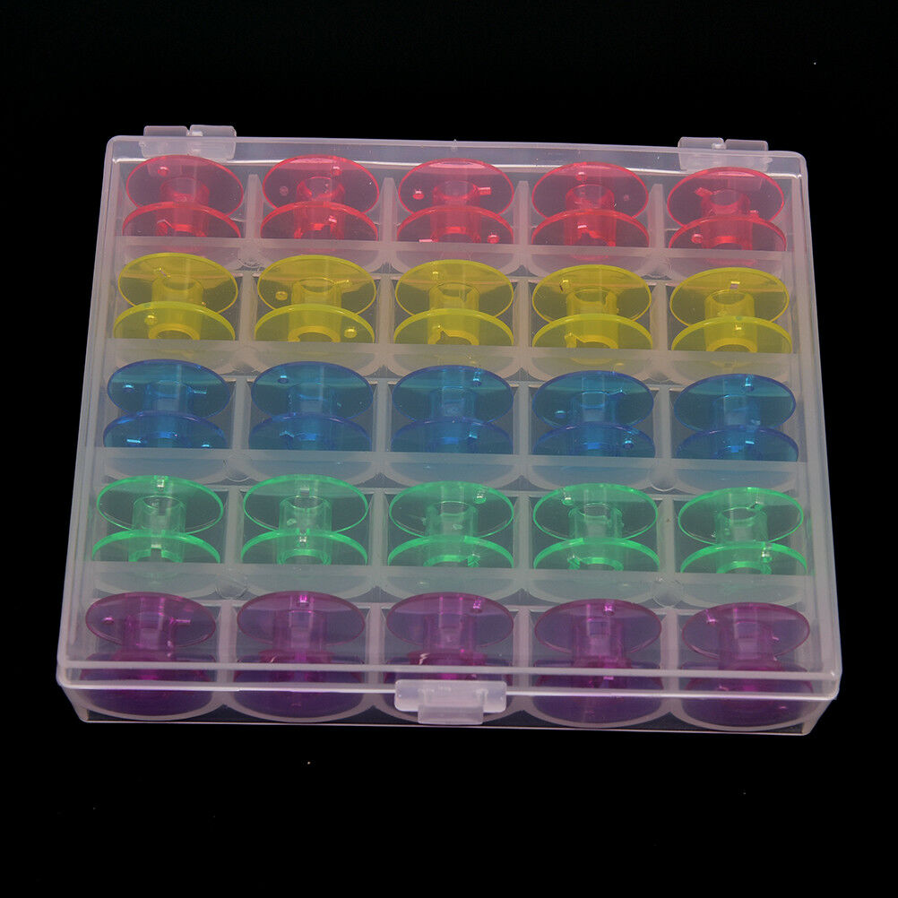 25Pcs/Set Empty Bobbins Sewing Machine Spools Colorful Plastic Case Storage BDAU