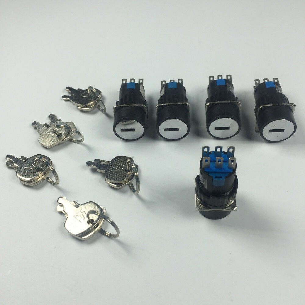 5pcs Round Type 6 Pins 3 Files Rotate Switch With Keys LA16-22Y/3