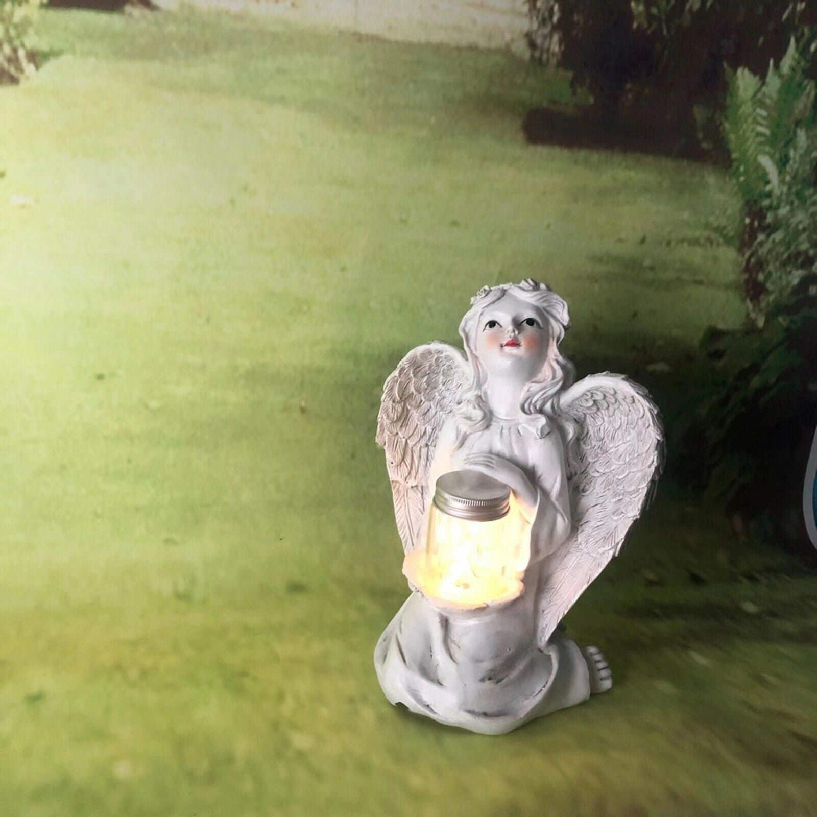 Holy Garden Angel Statue Solar LED Light Lantern Outdoor Fairy Sculpture