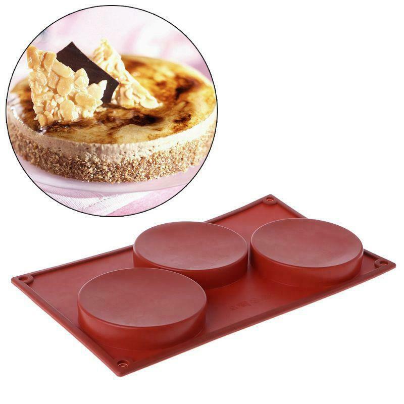 3-Cavity Large Round Disc Candy Silicone Shallow Cylinder Cake Chocolate Mold