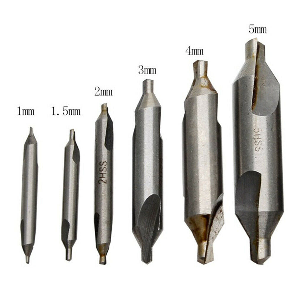 Set of 6 HSS Centre Drills 1/1.5/2/3/4/5mm Metal Lathe Working Tools Accs.