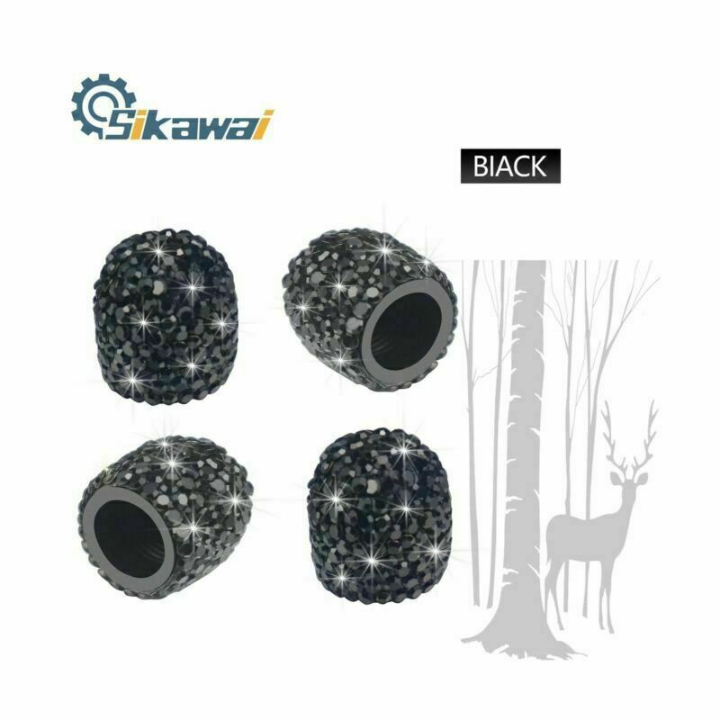 Bling Valve Stem Caps Black Sparkling Handmade Crystal Rhinestone Universal Car