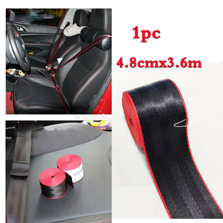 1x Roll 4.8cmx3.6m Car Seat Belt Webbing Strap Backpack Belt Black+Red Universal