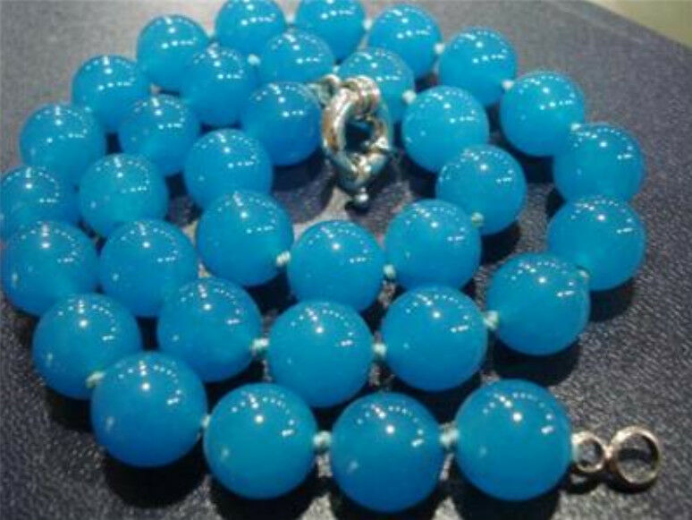 10mm Brazilian Aquamarine Beads Necklace 18"