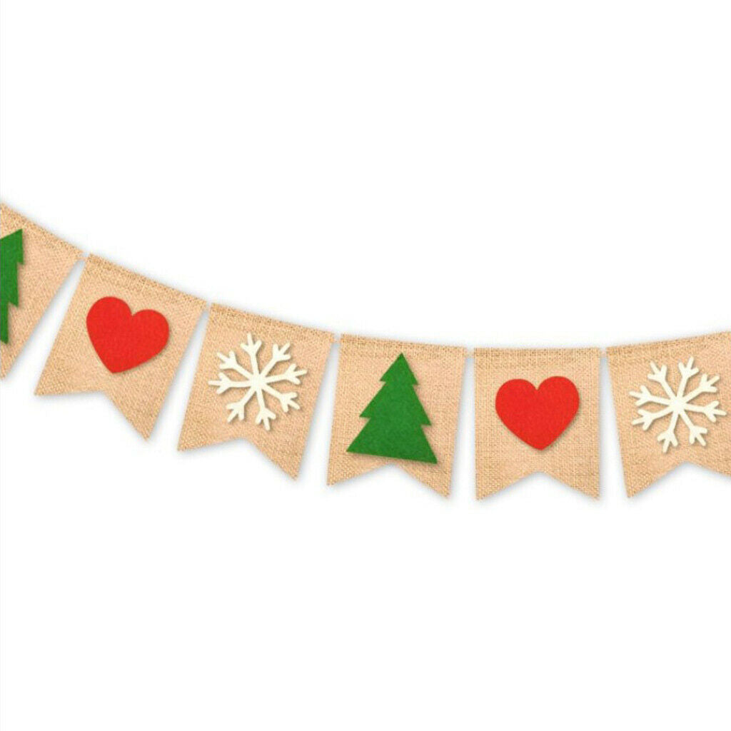 Christmas Tree Heart Snowflake Burlap Linen Banner Garland Decoration Props