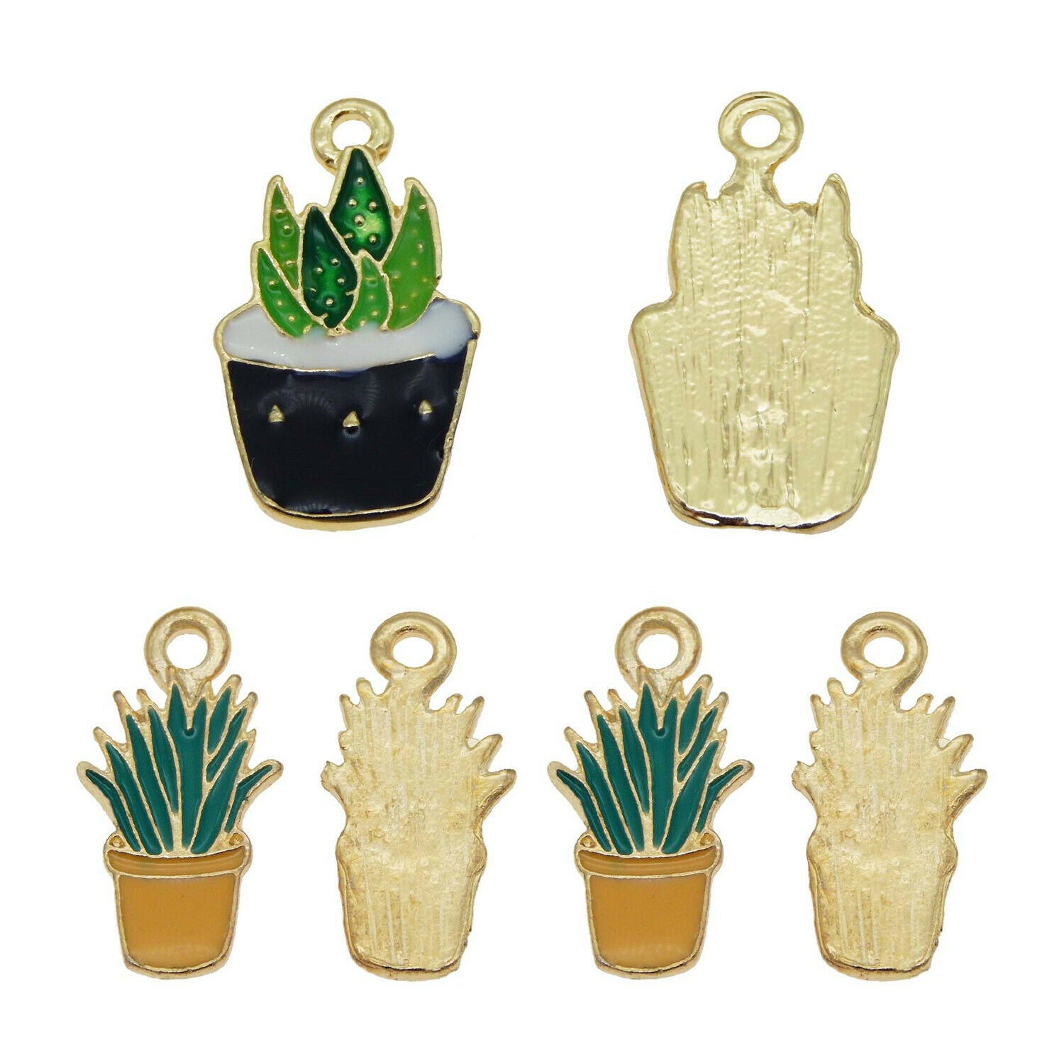 10 pcs Mixed Cactus Potted Plants Charms Enamel Plated Earring Pendant Findings