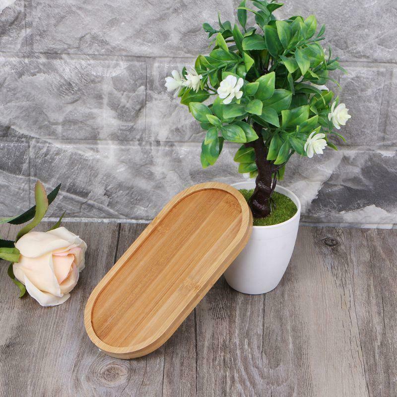 Oval Shape Bamboo Wood Saucer Plant Tray Mini Plant Flower Pot Stand Pot Tray