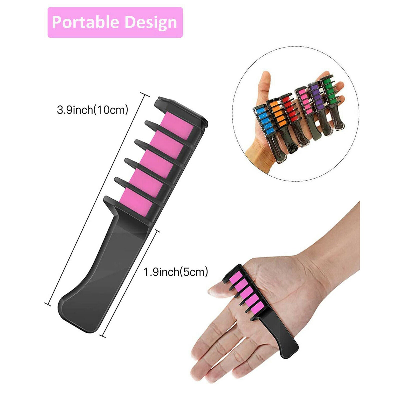 Hair Chalk Comb Temporary Bright Color Dye for Girls Adults, 6 Colors