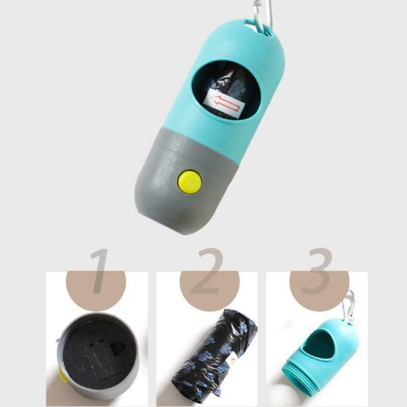 Pet Waste Bags Dispenser with LED Light Dog Poop Bag Holder with Hook for Leash