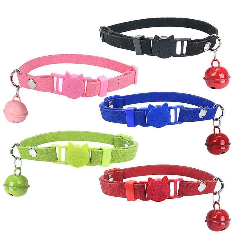 Small Pet Puppy Dog Soft Micro Fiber Collar Safety Buckle with Bell Black