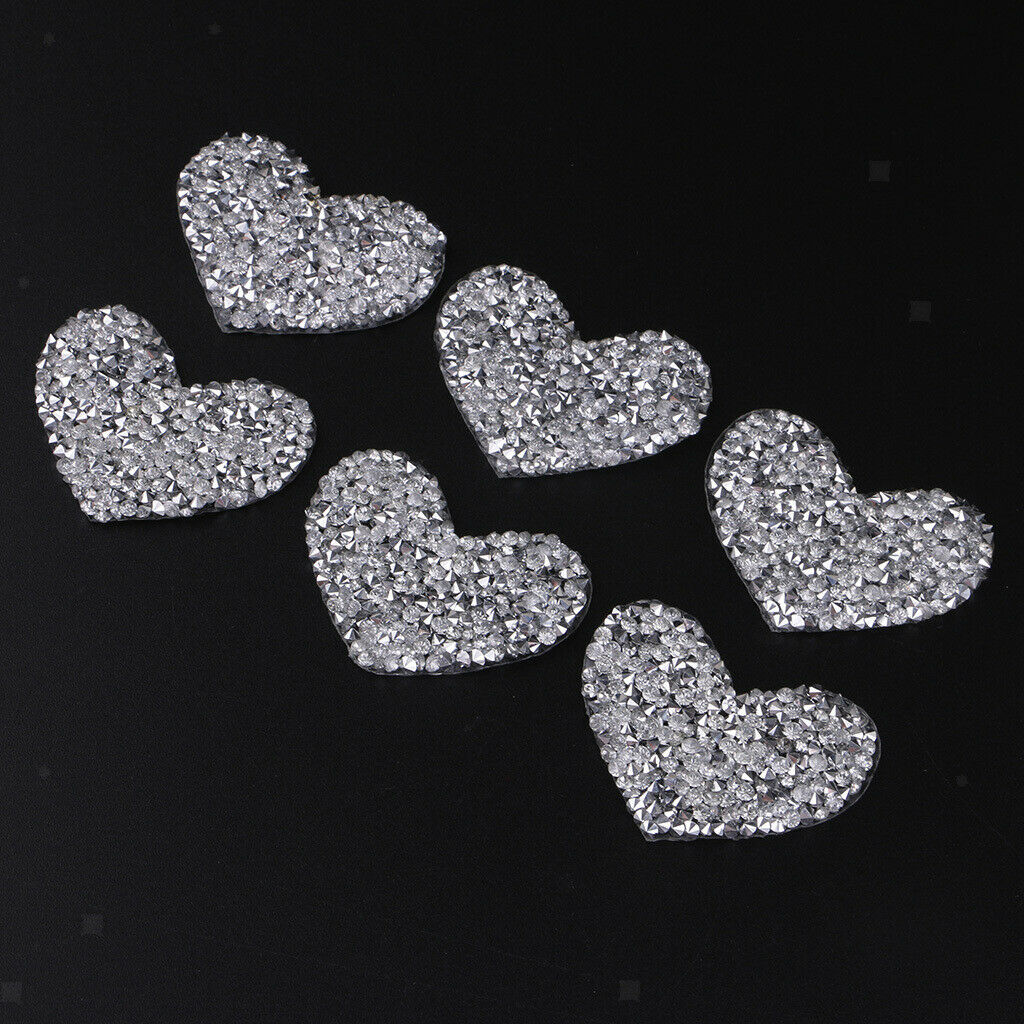 Prettyia 6Pcs DIY Love Heart Rhinestone Patch Appliques Iron on Bags Clothes