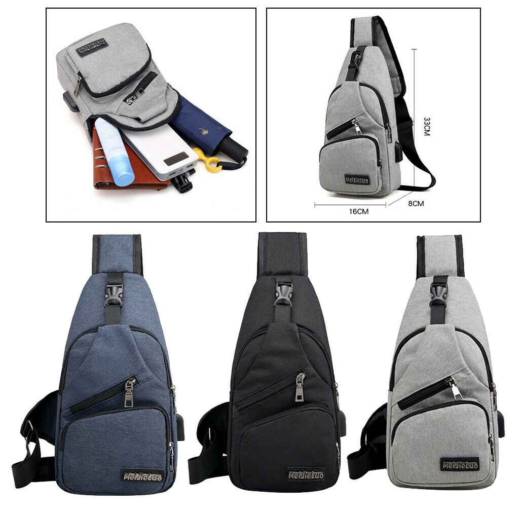 2-pack Male Sling Backpack Sling Bag with USB Charging Port Outdoor Travel