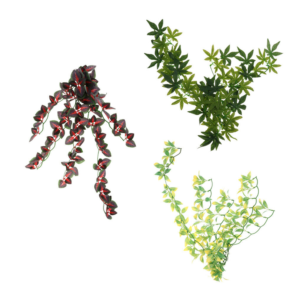 3 Pcs Reptile Habitat Decoration, Yellow Green Leaves Artificial Plant by 1.64ft