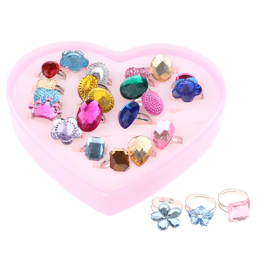 24pcs Little  Princess Jewelry Rings for  Pretend Play Birthday Party
