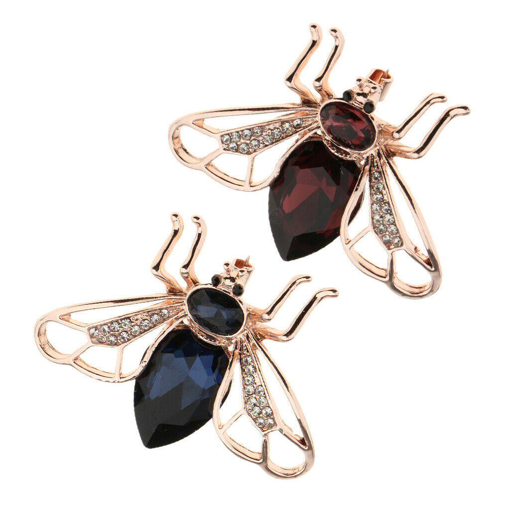 2pcs Crystal Rhinestone Insect Bee Brooches Pins For