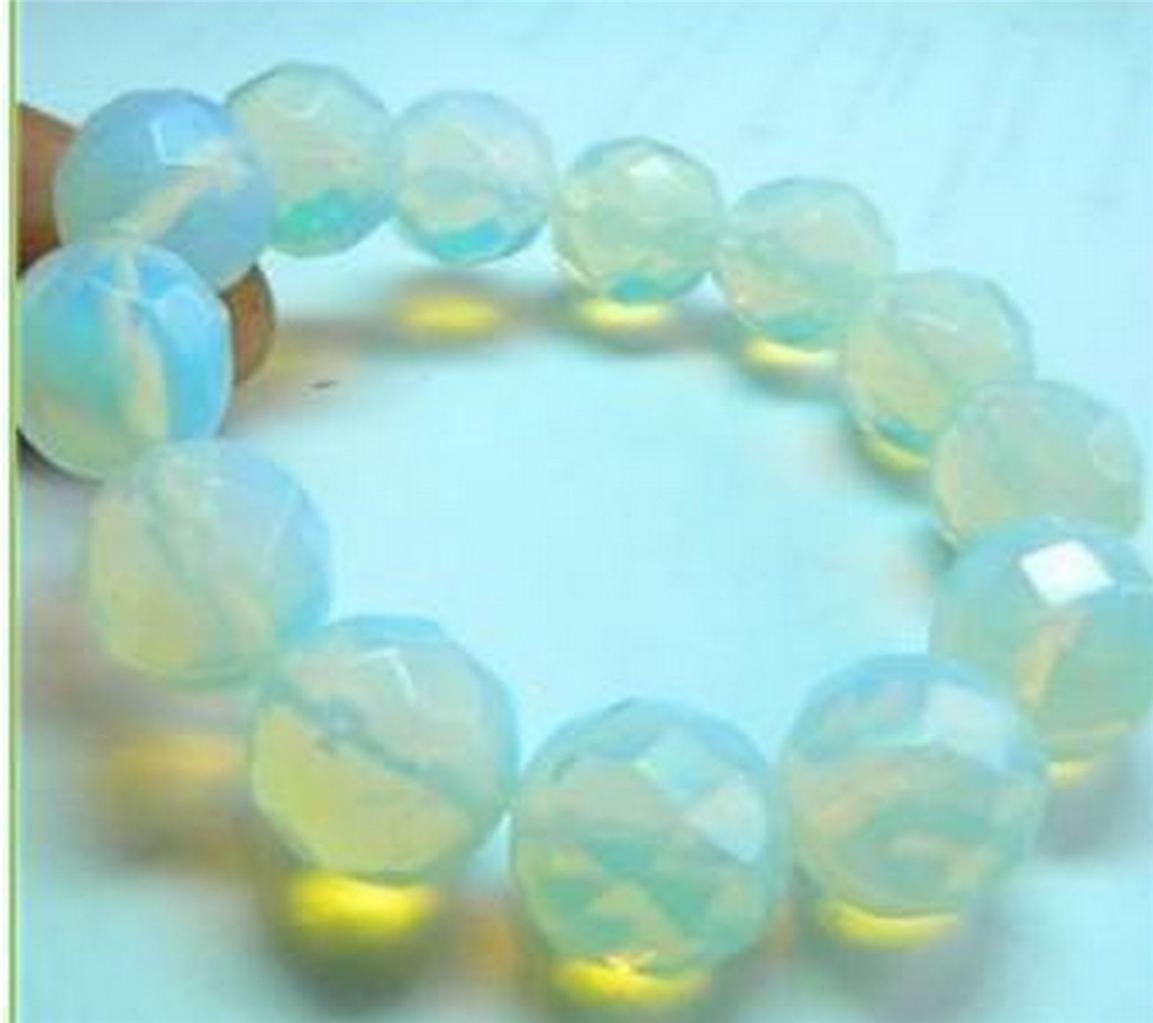 Beautiful 12mm Faceted Sri Lanka Moonstone Gems Bracelet Bangle 7.5"AAA