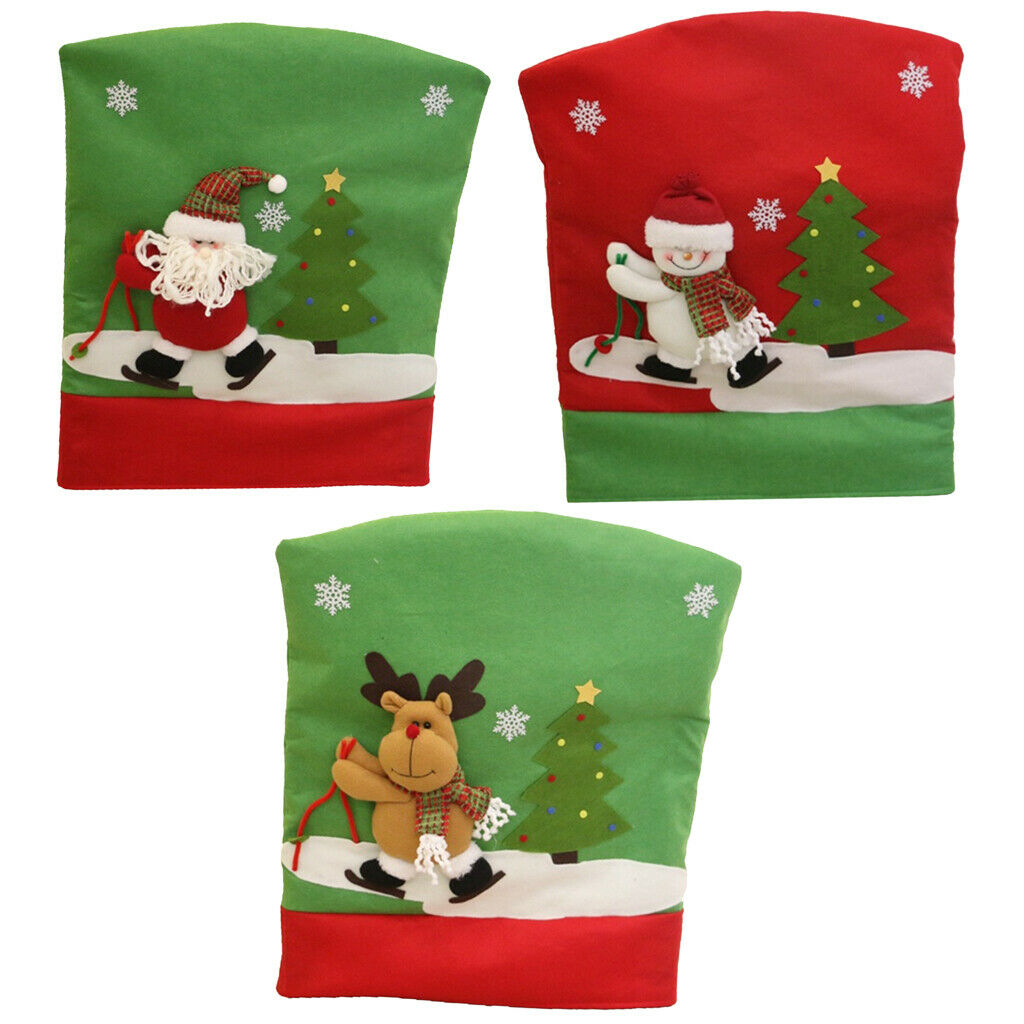 3Pcs/Set Christmas Chair Back Cover,Santa/Snowman/Elk Chair Set for Dining Room