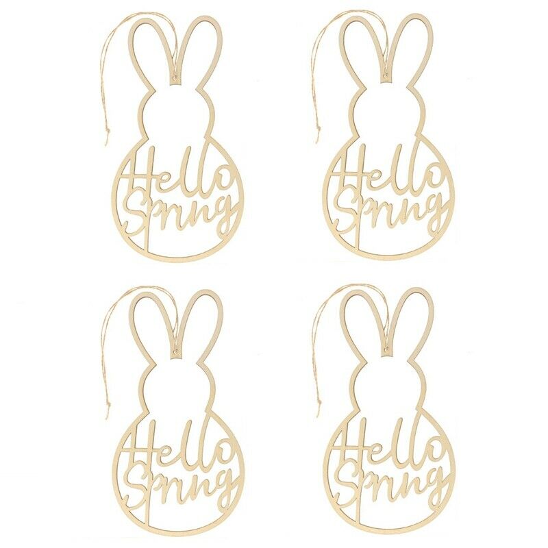 4 PCS Wooden Hello Sp Wreath Sign Easter Bunny Wreath Sp Wedding Decor EasteE4H8