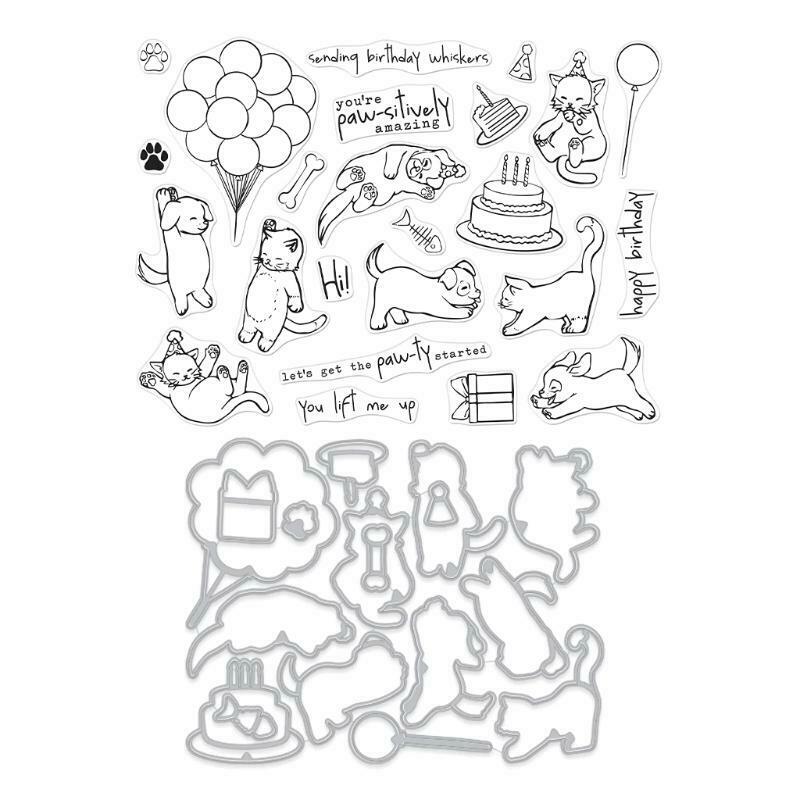 Cat Dog Happy Birthday Silicone Stamps Metal Cutting Dies Stencil Template Set