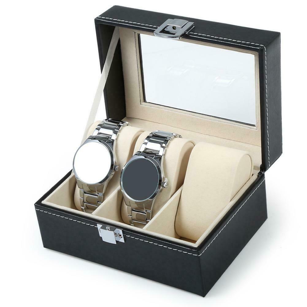 3 Slots Leather Watch Box Jewelry Bracelet Case Holder Necklace Organizer @